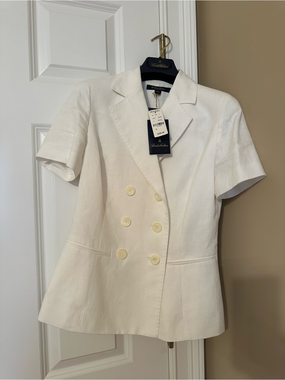 Brooks Brothers White Short-Sleeve Double-Breasted Blazer